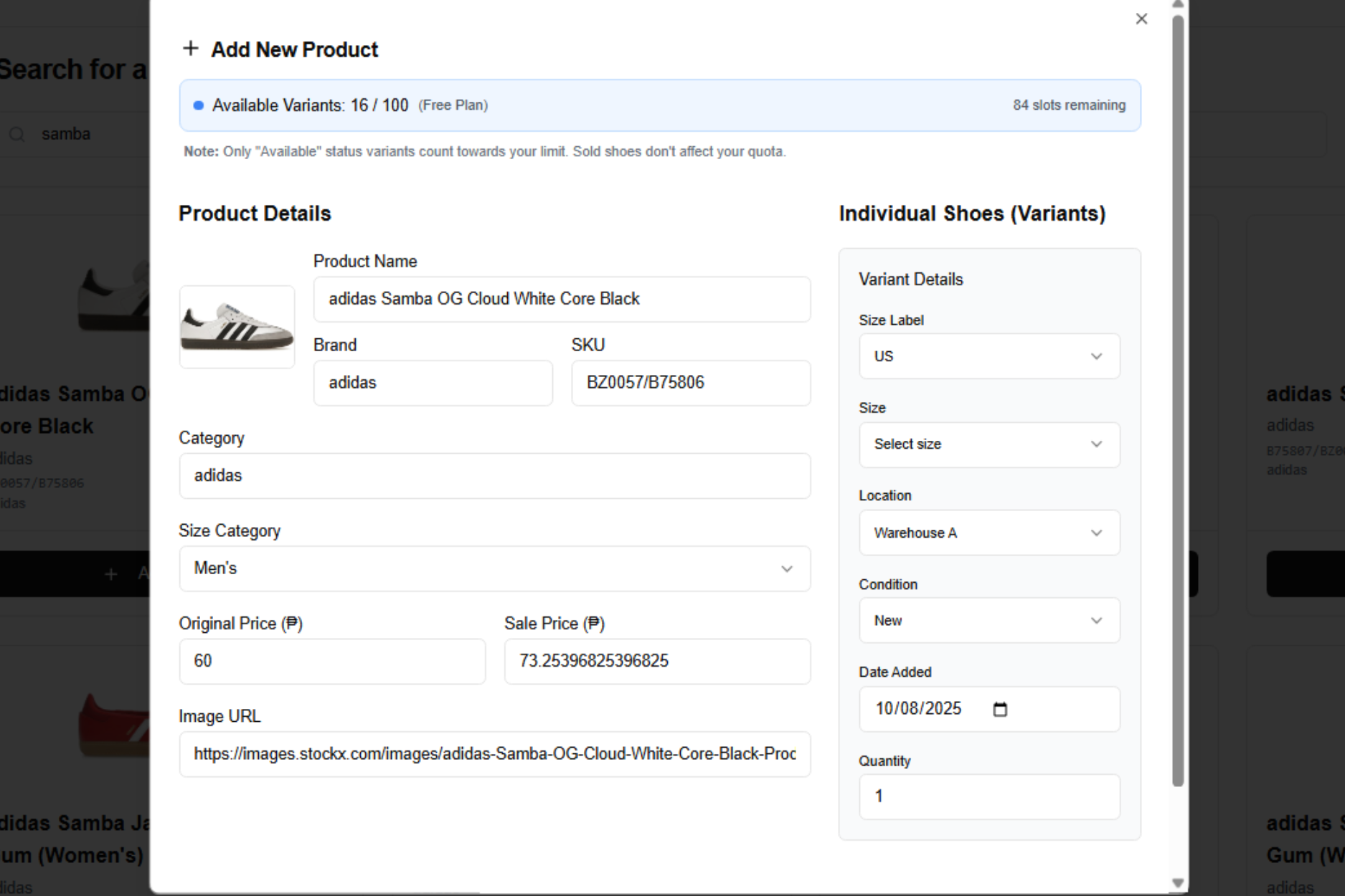 StockX Product Search Interface